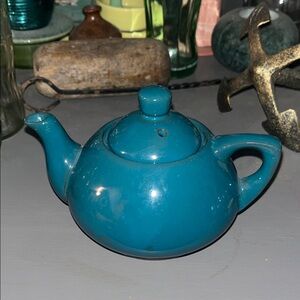 Vintage Miniature Glazed Ceramic 6”x4”Teal Teapot w Lid